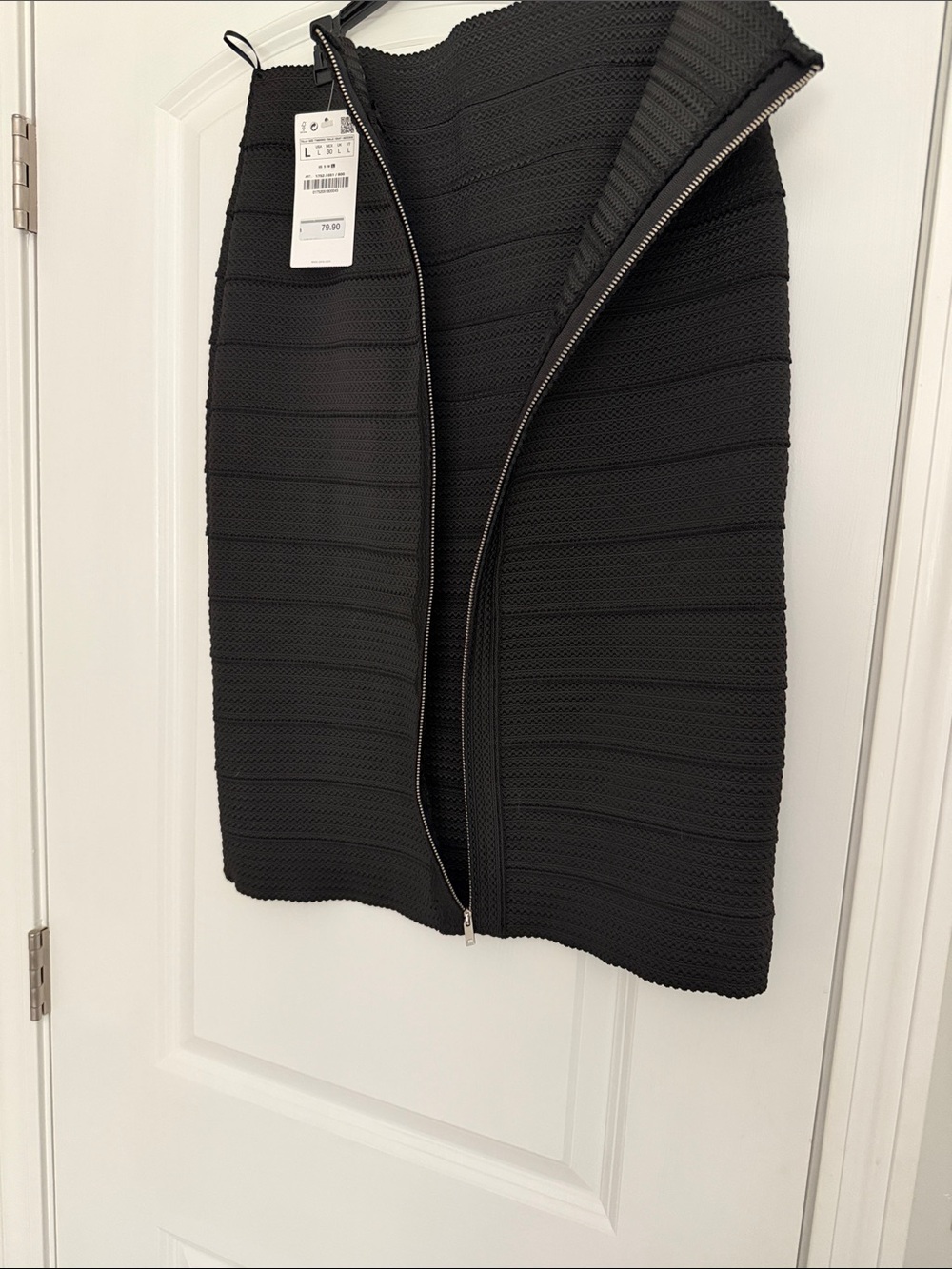 Zara Black Textured Rib Knit Pencil Skirt high waist full zip back NWT size L - Picture 7 of 10